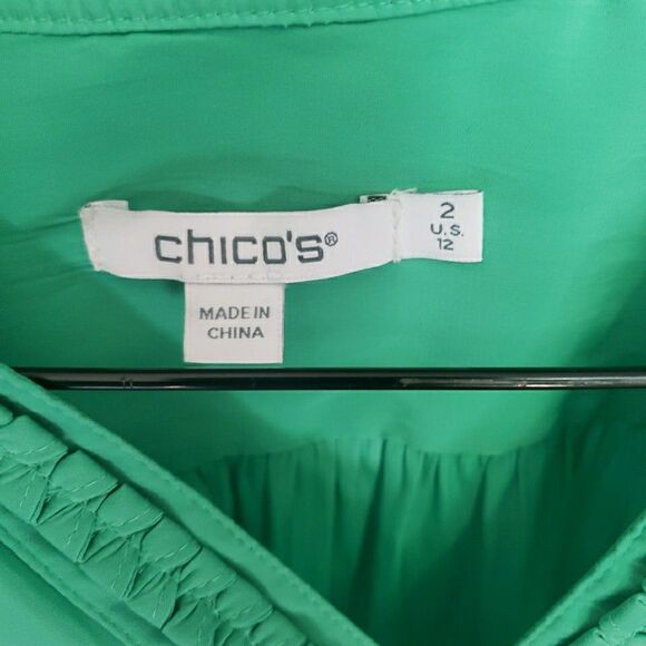 Chicos Braided Detail Top V Neck Dolman Sleeve Blouse Relaxed Green Size 2 US L - Picture 2 of 8